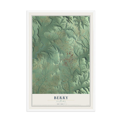 Map of Berry, Alabama, 12 x 18 inch print in a white wood frame