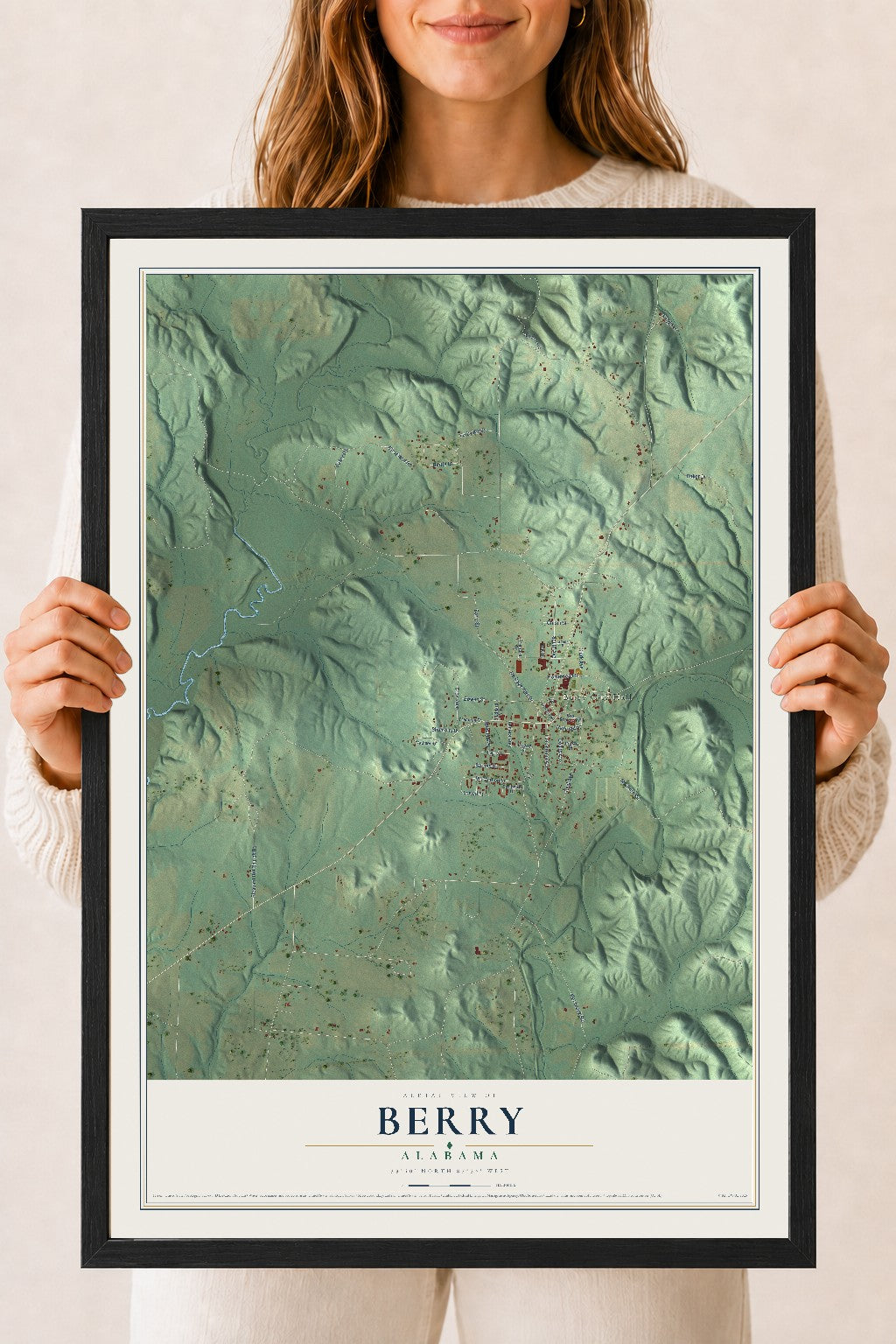 Map of Berry, Alabama, 18 x 24 inch print in a black wood frame