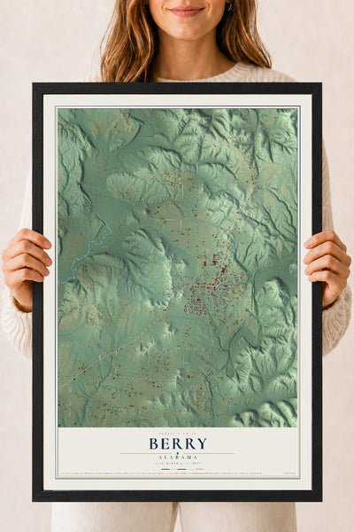 Map of Berry, Alabama, 18 x 24 inch print in a black wood frame