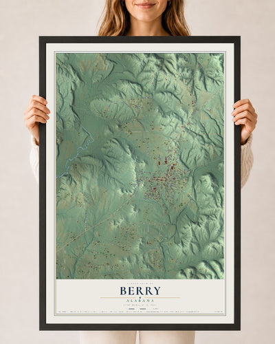 Map of Berry, Alabama, 24 x 36 inch print in a black wood frame