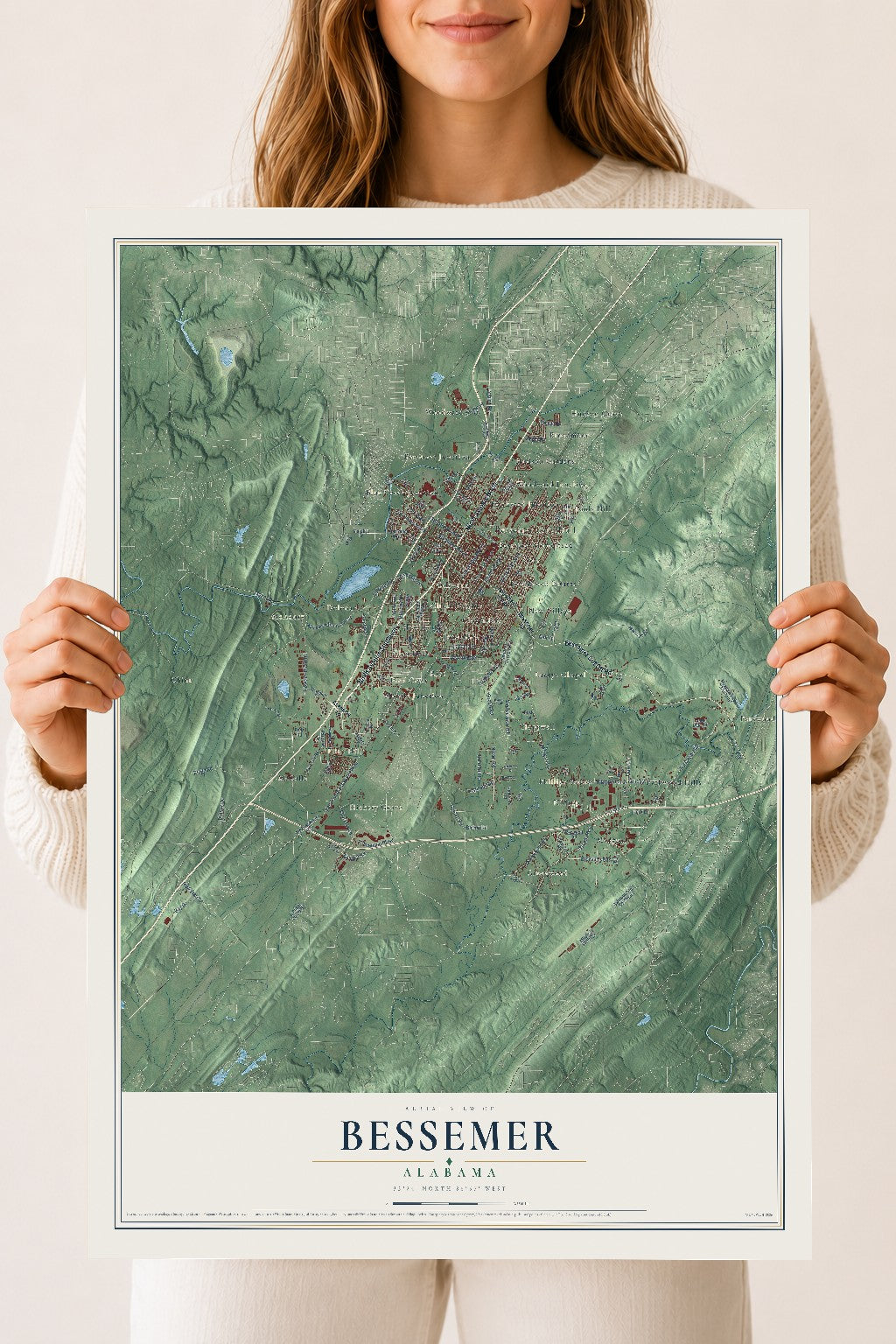 Map of Bessemer, Alabama, 18 x 24 inch unframed archival matte print