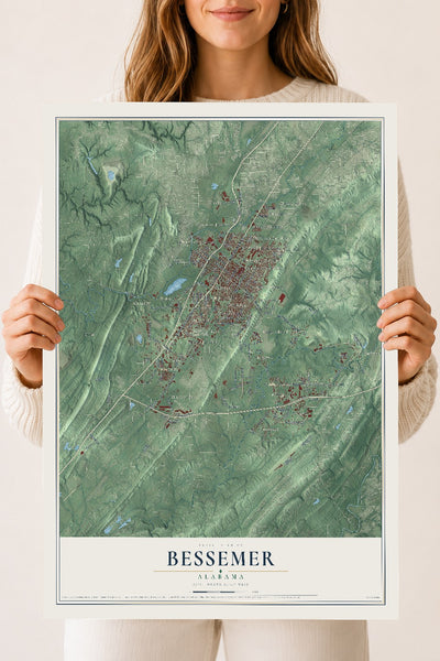 Map of Bessemer, Alabama, 18 x 24 inch unframed archival matte print