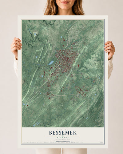 Map of Bessemer, Alabama, 24 x 36 inch unframed archival matte print