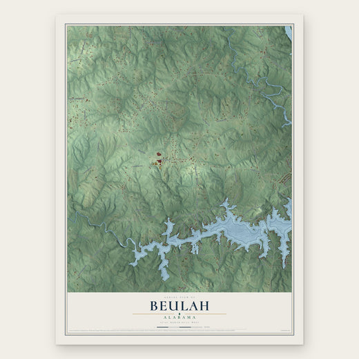 Beulah, Alabama map print, the full design