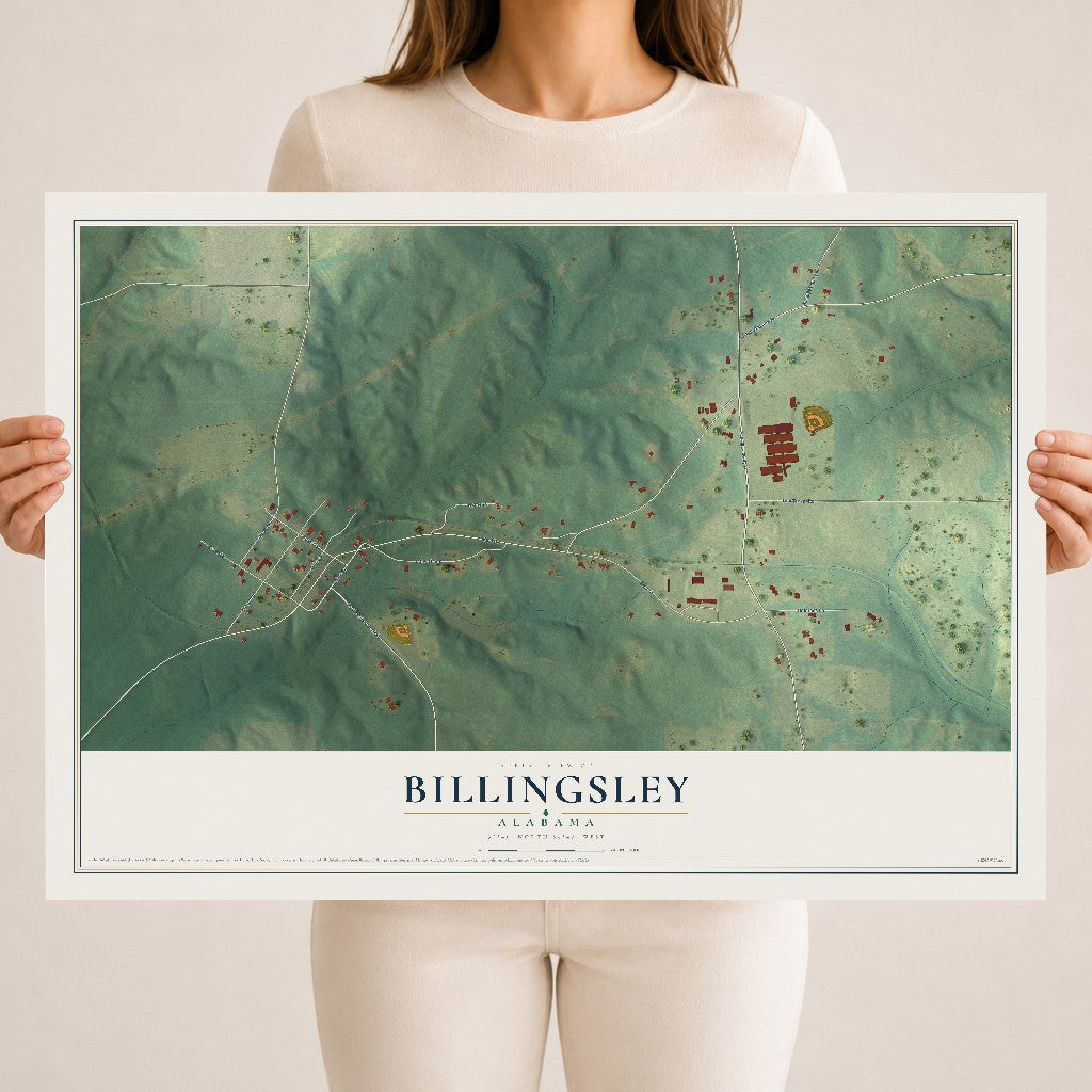 Map of Billingsley, Alabama, 18 x 24 inch unframed archival matte print