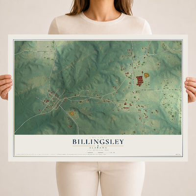 Map of Billingsley, Alabama, 18 x 24 inch unframed archival matte print