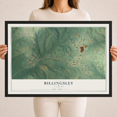 Map of Billingsley, Alabama, 18 x 24 inch print in a black wood frame