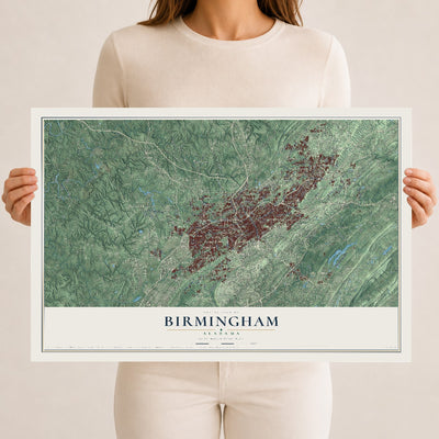 Map of Birmingham, Alabama, 12 x 18 inch unframed archival matte print