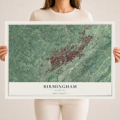 Map of Birmingham, Alabama, 18 x 24 inch unframed archival matte print