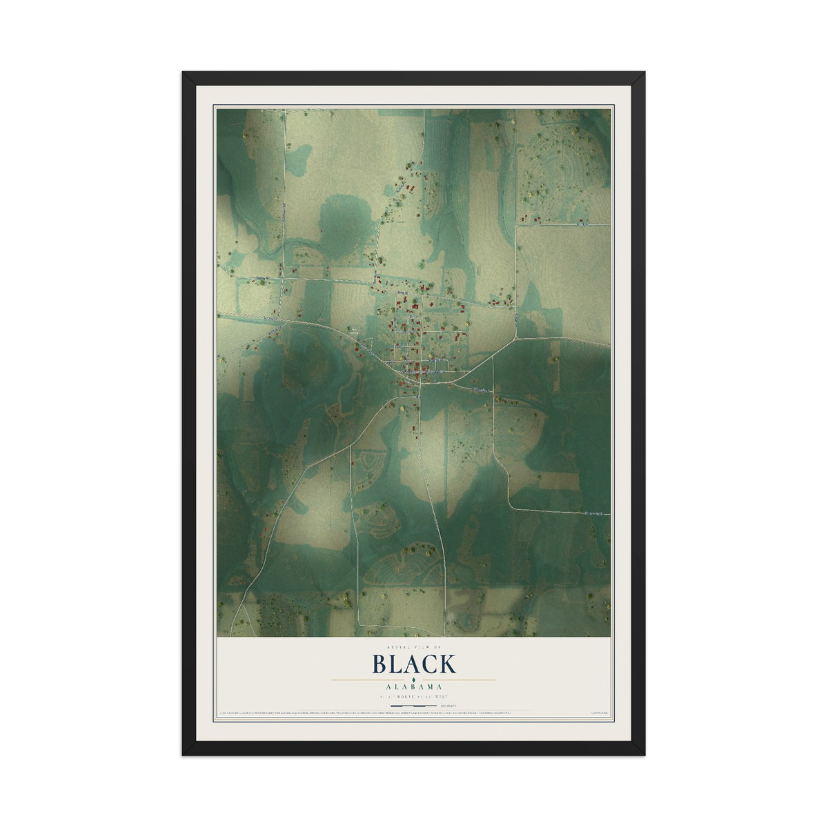 Map of Black, Alabama, 12 x 18 inch print in a black wood frame