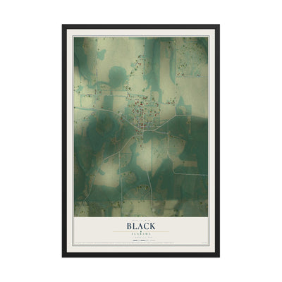 Map of Black, Alabama, 12 x 18 inch print in a black wood frame