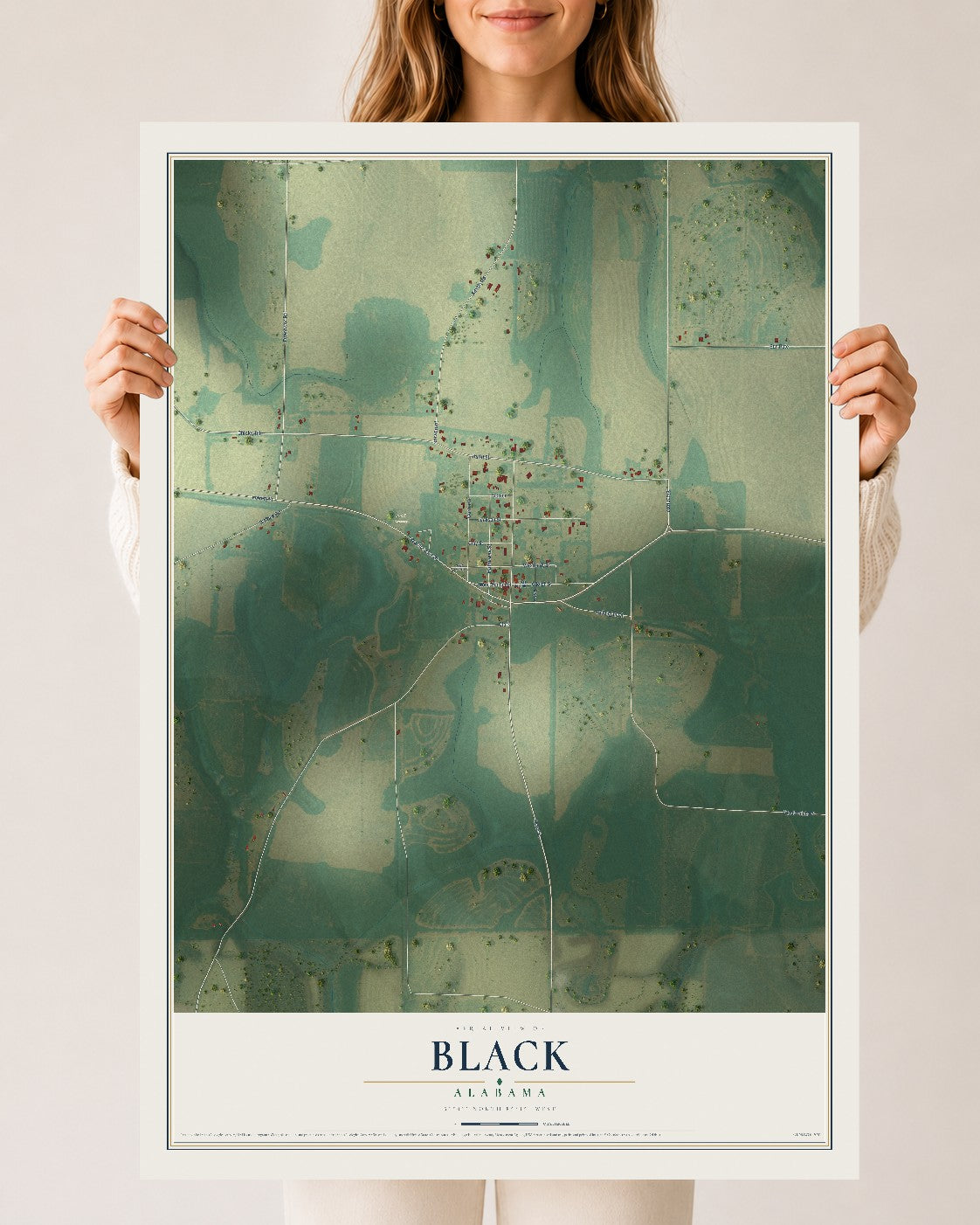 Map of Black, Alabama, 24 x 36 inch unframed archival matte print