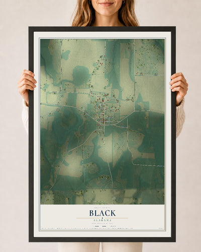 Map of Black, Alabama, 24 x 36 inch print in a black wood frame