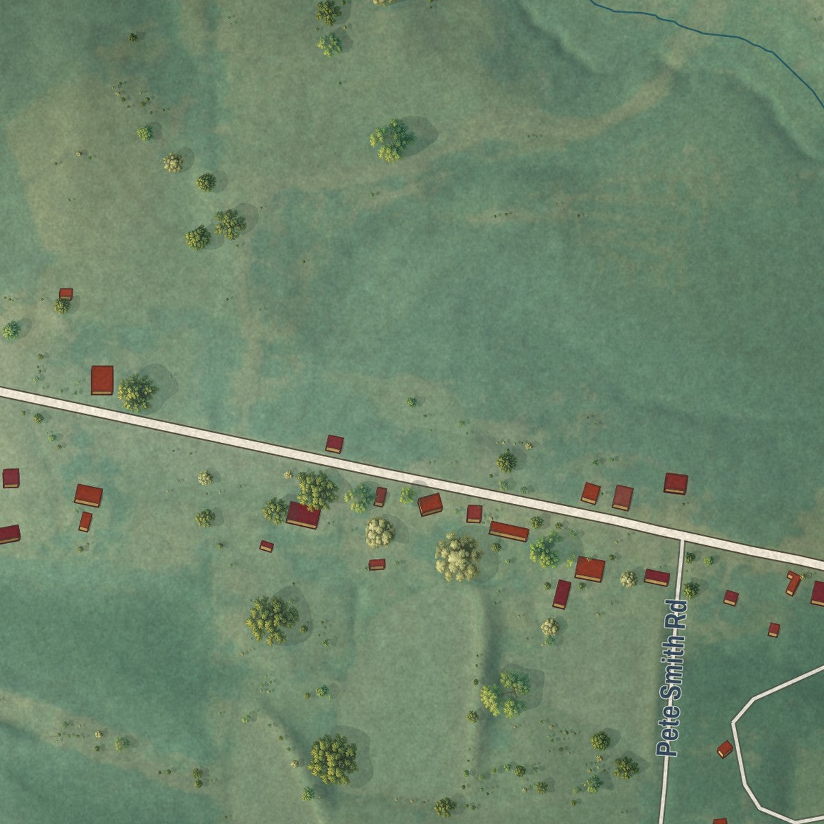 Second close-up of the map of Blue Springs, Alabama print showing more streets and buildings