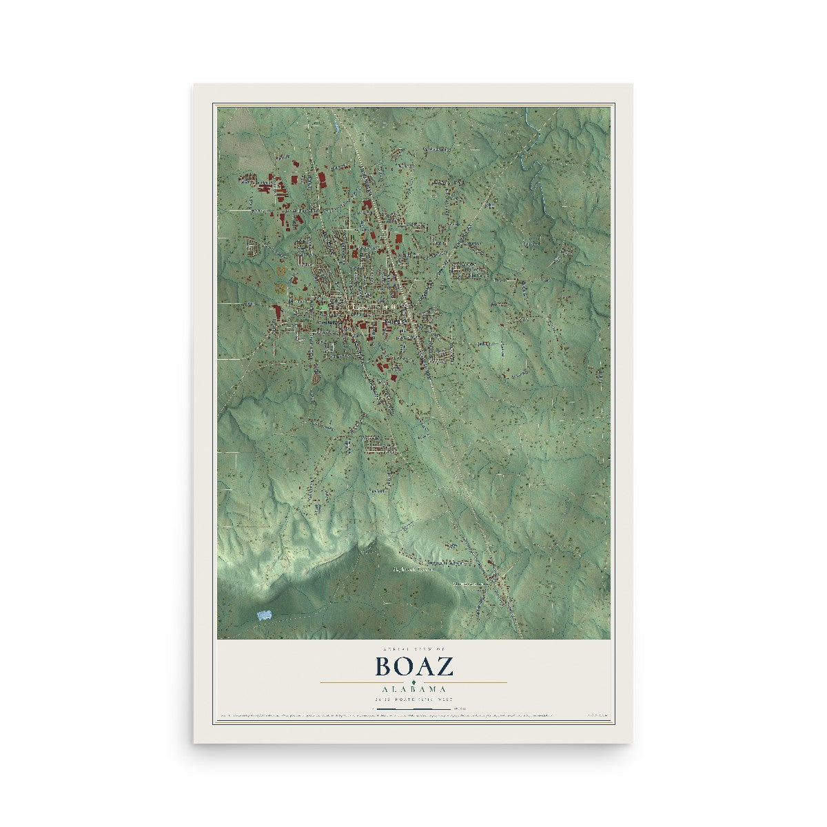 Map of Boaz, Alabama, 12 x 18 inch unframed archival matte print