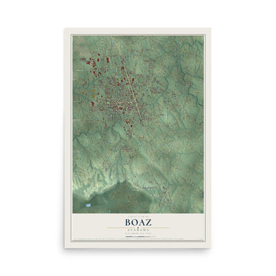 Map of Boaz, Alabama, 12 x 18 inch unframed archival matte print