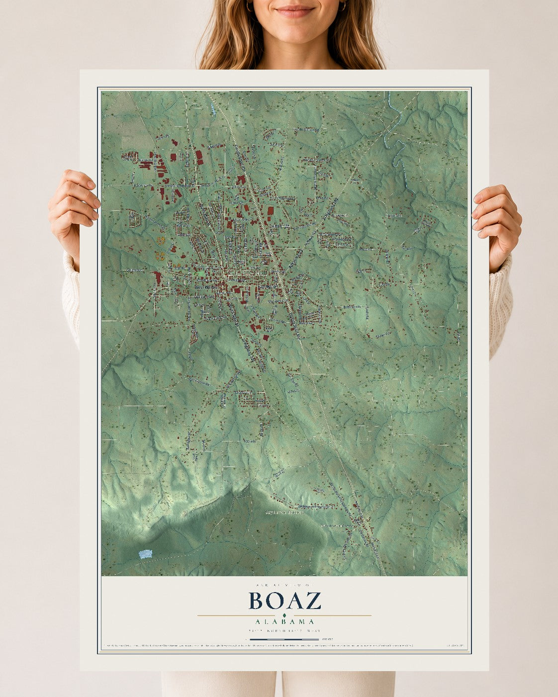 Map of Boaz, Alabama, 24 x 36 inch unframed archival matte print