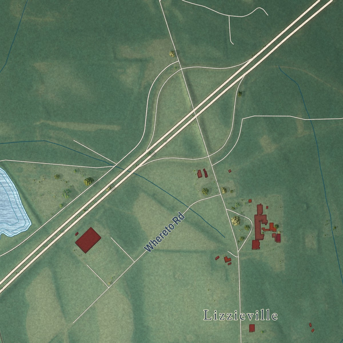 Second close-up of the map of Boligee, Alabama print showing more streets and buildings