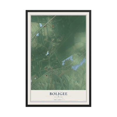 Map of Boligee, Alabama, 12 x 18 inch print in a black wood frame
