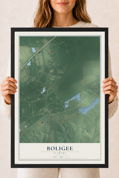 Map of Boligee, Alabama, 18 x 24 inch print in a black wood frame