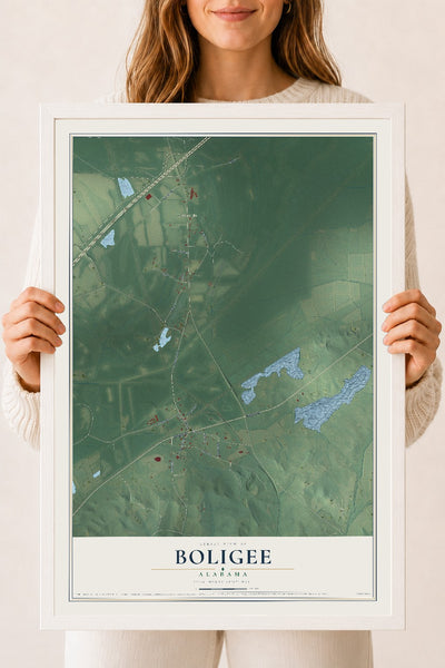 Map of Boligee, Alabama, 18 x 24 inch print in a white wood frame