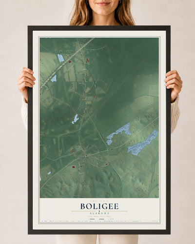 Map of Boligee, Alabama, 24 x 36 inch print in a black wood frame
