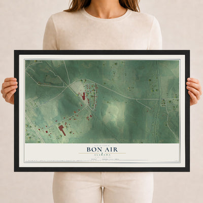 Map of Bon Air, Alabama, 12 x 18 inch print in a black wood frame
