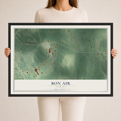 Map of Bon Air, Alabama, 24 x 36 inch print in a black wood frame