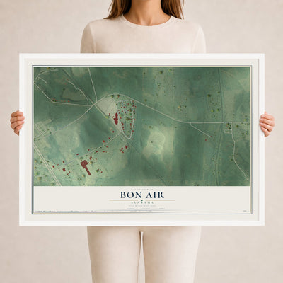 Map of Bon Air, Alabama, 24 x 36 inch print in a white wood frame