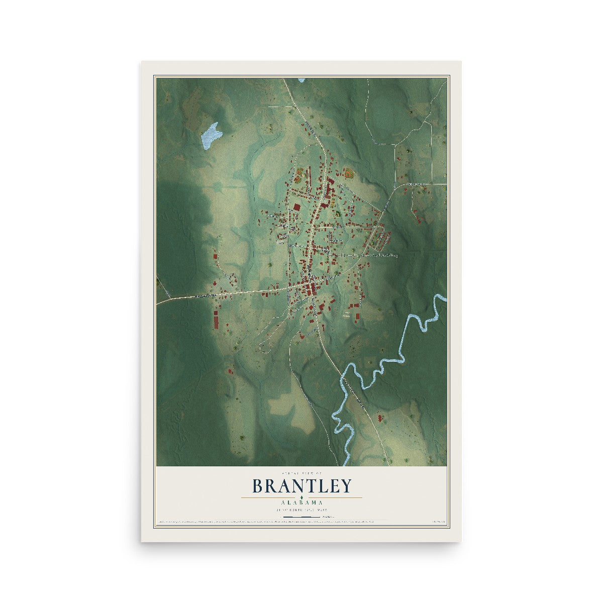 Map of Brantley, Alabama, 12 x 18 inch unframed archival matte print