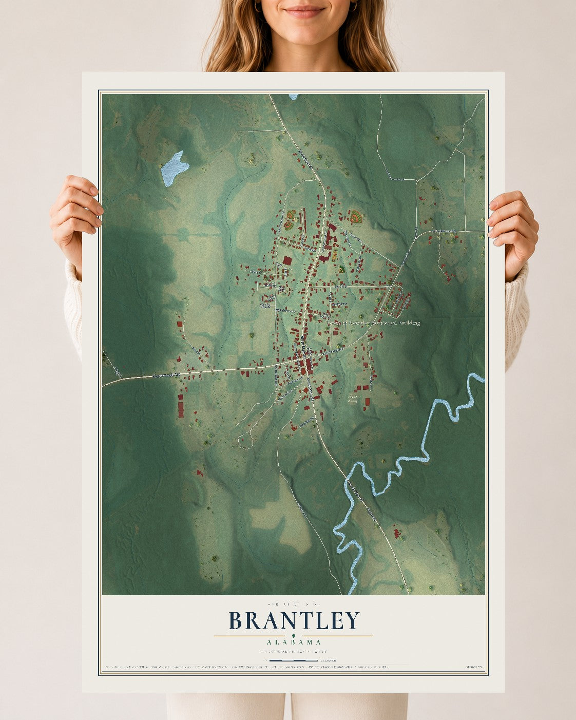 Map of Brantley, Alabama, 24 x 36 inch unframed archival matte print