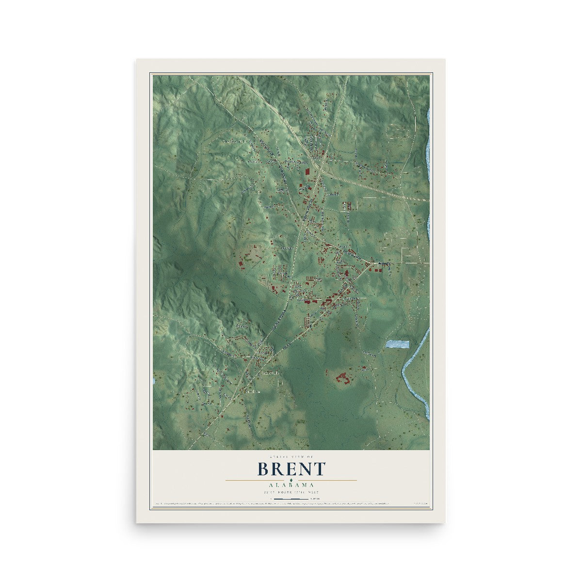 Map of Brent, Alabama, 12 x 18 inch unframed archival matte print