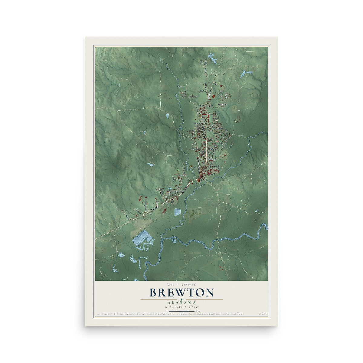 Map of Brewton, Alabama, 12 x 18 inch unframed archival matte print