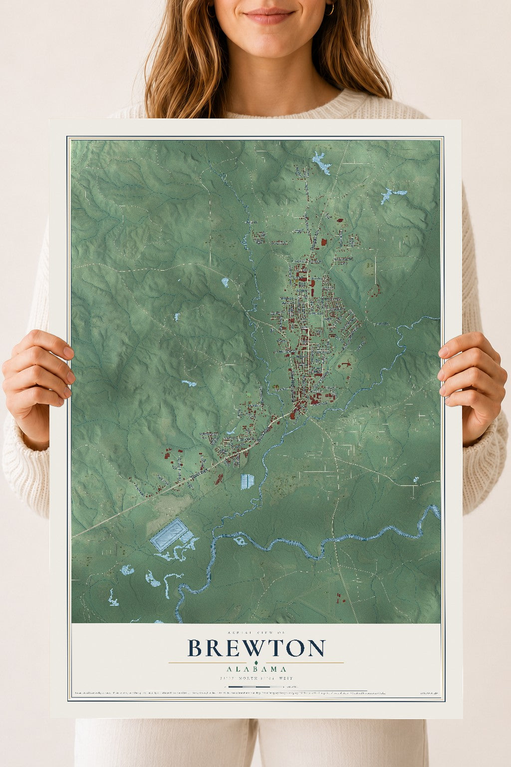 Map of Brewton, Alabama, 18 x 24 inch unframed archival matte print