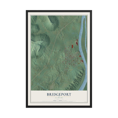 Map of Bridgeport, Alabama, 12 x 18 inch print in a black wood frame