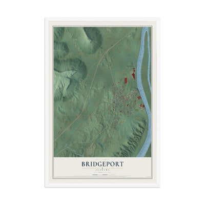 Map of Bridgeport, Alabama, 12 x 18 inch print in a white wood frame