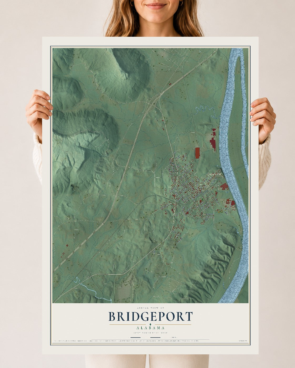 Map of Bridgeport, Alabama, 24 x 36 inch unframed archival matte print