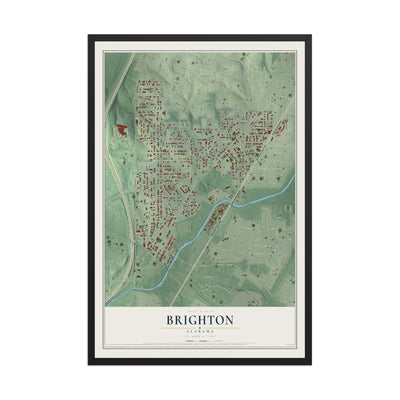 Map of Brighton, Alabama, 12 x 18 inch print in a black wood frame