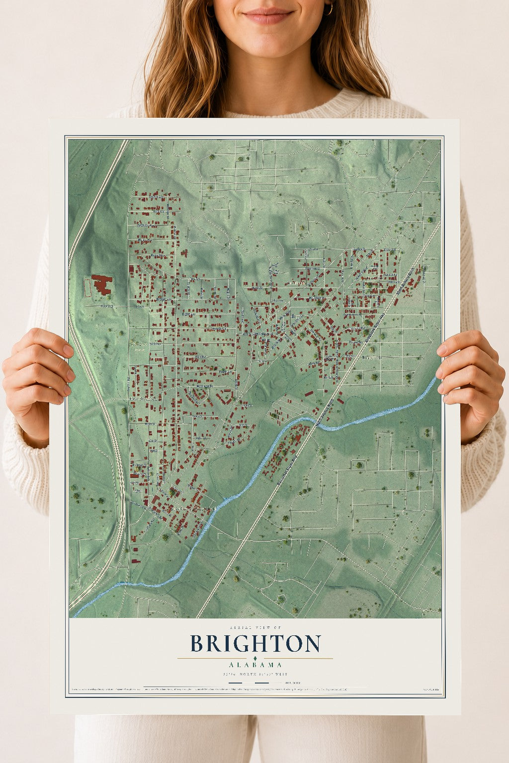 Map of Brighton, Alabama, 18 x 24 inch unframed archival matte print