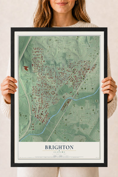 Map of Brighton, Alabama, 18 x 24 inch print in a black wood frame