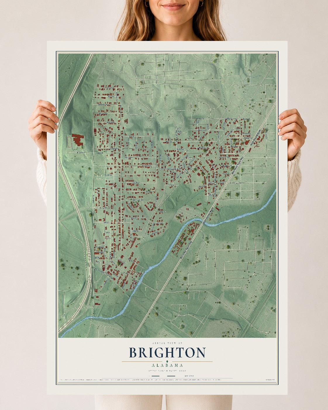Map of Brighton, Alabama, 24 x 36 inch unframed archival matte print