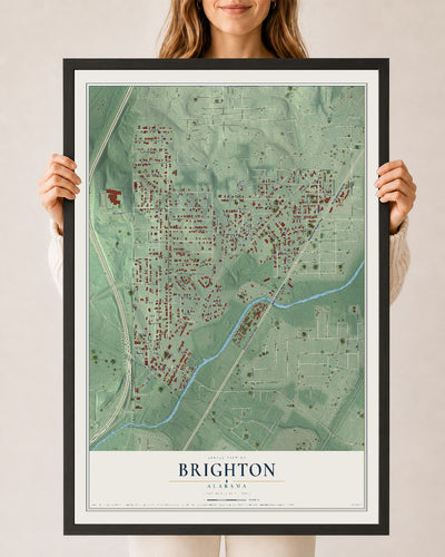Map of Brighton, Alabama, 24 x 36 inch print in a black wood frame