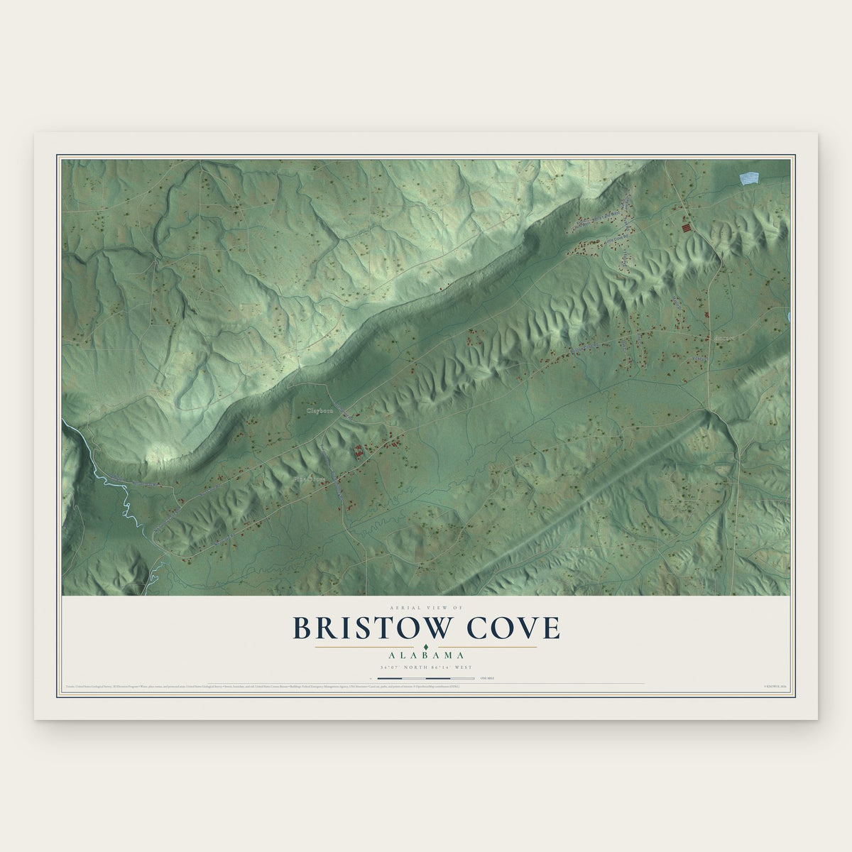 Bristow Cove, Alabama map print, the full design