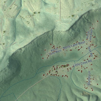 Close-up of the map of Bristow Cove, Alabama print showing street and building detail