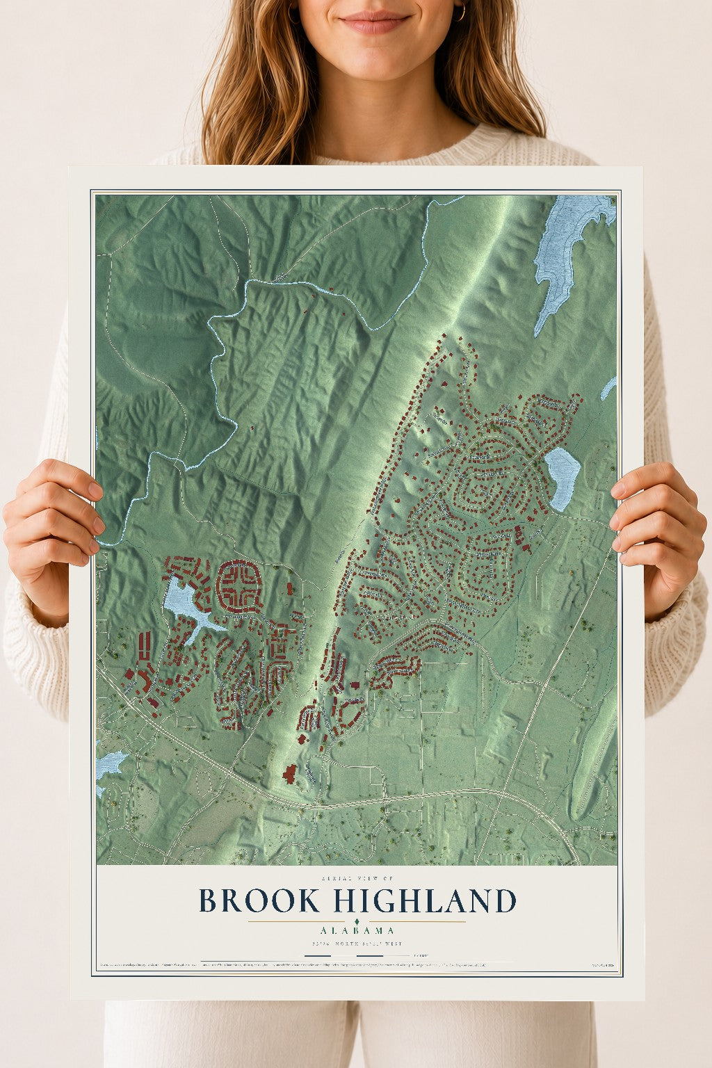 Map of Brook Highland, Alabama, 18 x 24 inch unframed archival matte print