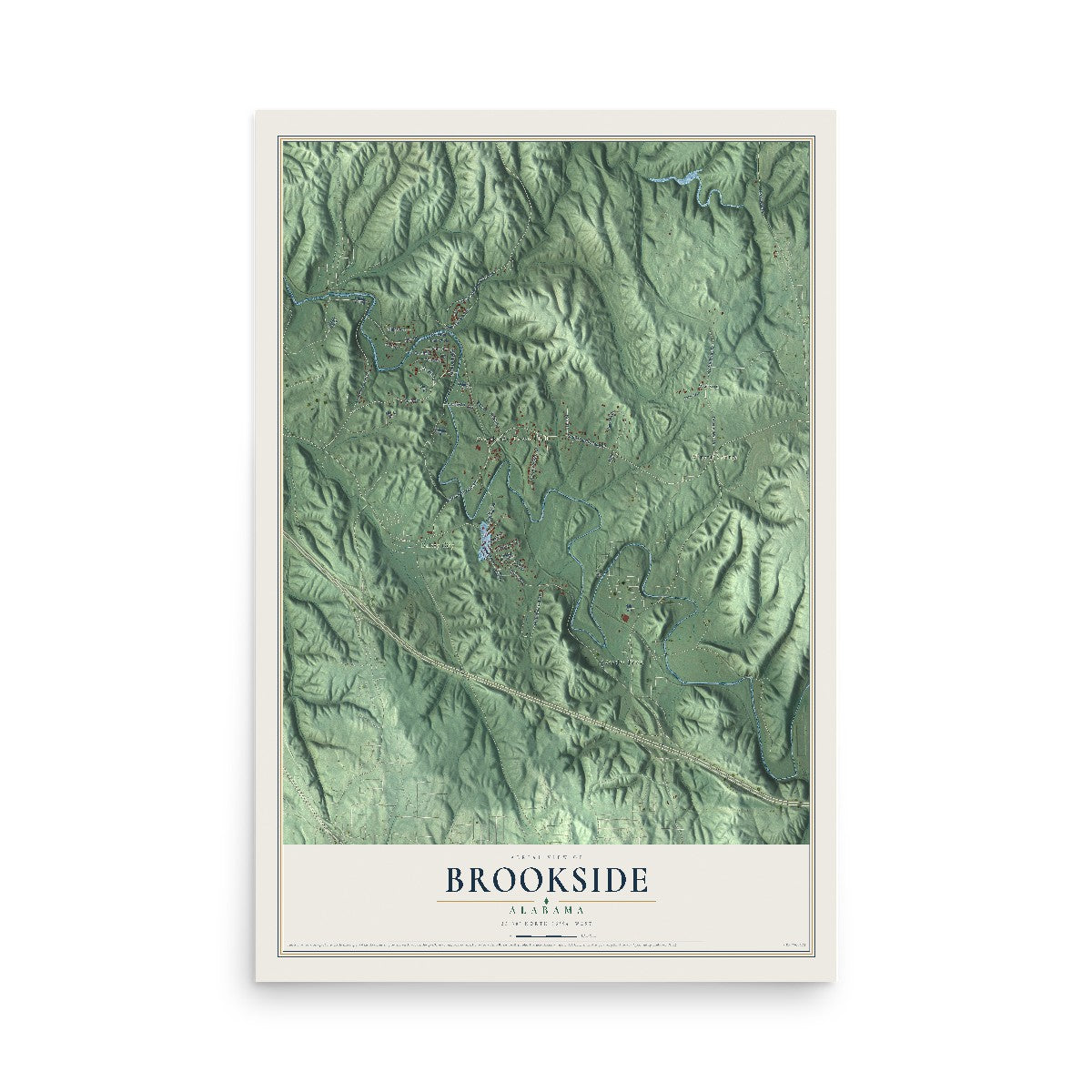 Map of Brookside, Alabama, 12 x 18 inch unframed archival matte print
