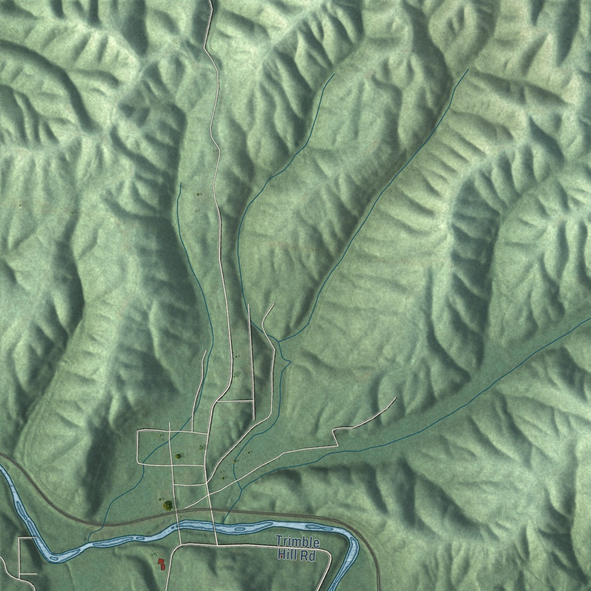 Second close-up of the map of Brookside, Alabama print showing more streets and buildings