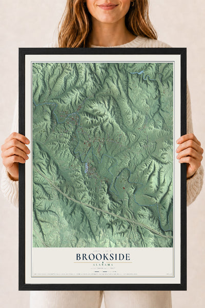 Map of Brookside, Alabama, 18 x 24 inch print in a black wood frame