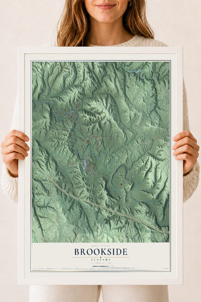 Map of Brookside, Alabama, 18 x 24 inch print in a white wood frame