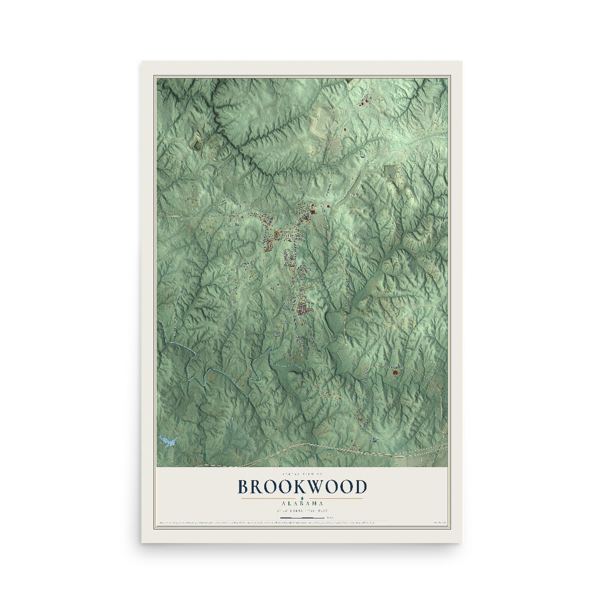 Map of Brookwood, Alabama, 12 x 18 inch unframed archival matte print